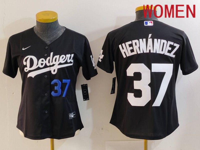 Women Los Angeles Dodgers #37 Hernandez Black Nike Game 2024 MLB Jersey style 7261